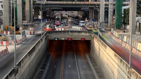 Tunnel traffic under intersection, time lapse Video stock 72424817