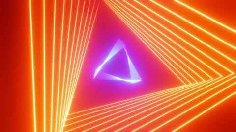 Tunnel with triangular blue and orange neon lights Stock Footage 310749552