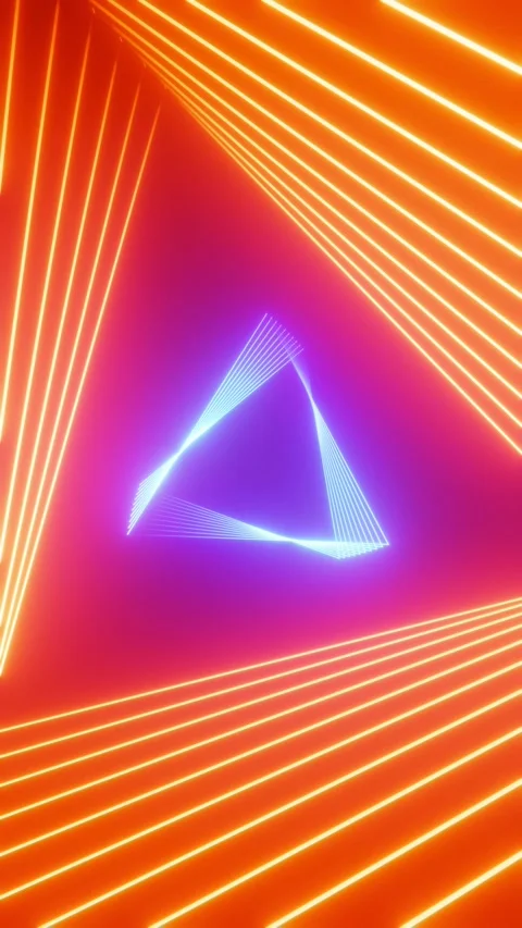 Tunnel with triangular blue and orange neon lights Stock Footage 310811040