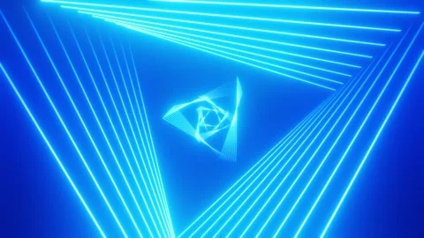 Tunnel with triangular blue neon lights Stock Footage 310749509