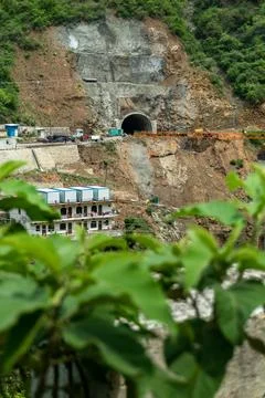Tunnel under construction at the mountain base in Rudraprayag district, by .. Stock Photos