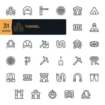 Tunnel Vector Icon Collection with 35 Retina Ready Regular Line Designs Stock Illustration