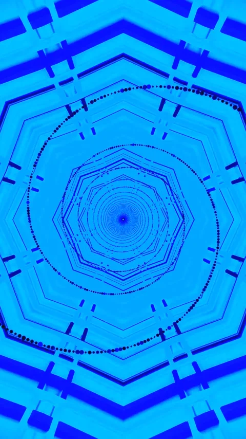 Tunnel video loop creates immersive blue patterns for relaxing screensaver .. Video stock 321571342