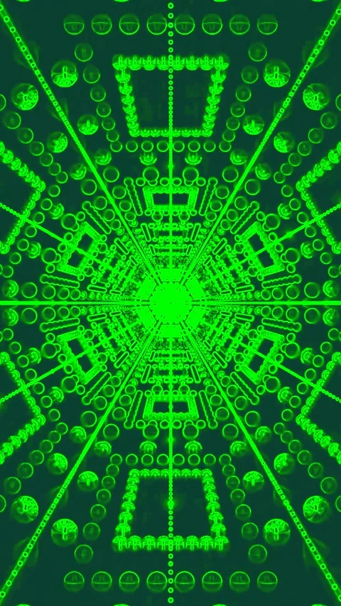 Tunnel video loop creates mesmerizing green patterns in a seamless display .. Video stock 321573638