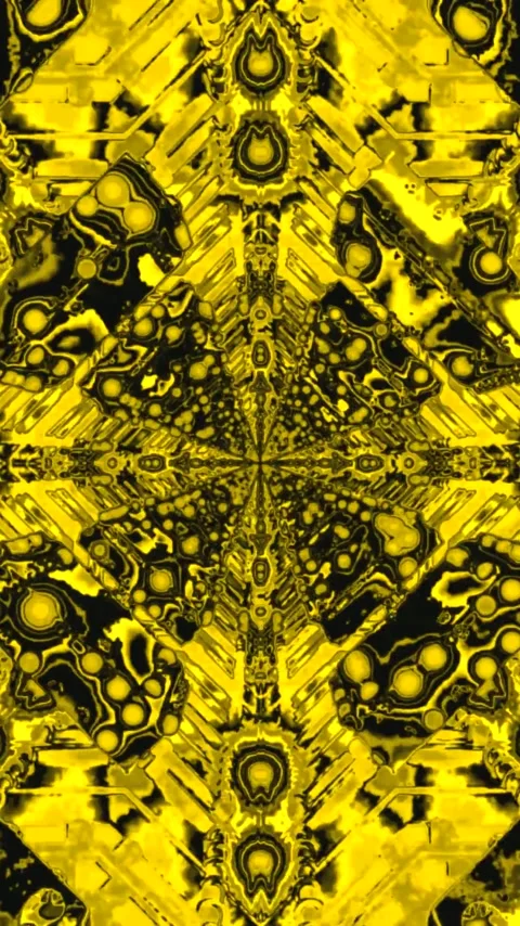 Tunnel video loop featuring vibrant yellow patterns and shapes creating an .. Stock Footage 321265099