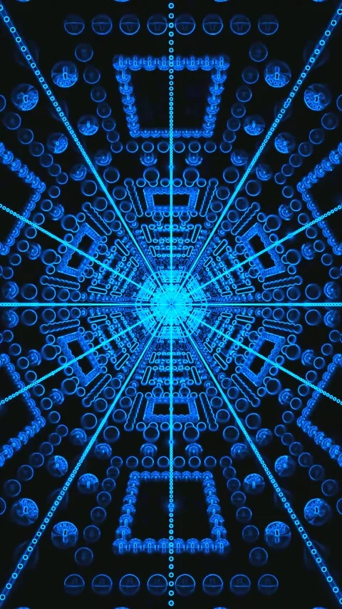 Tunnel video vj loop with dynamic bright blue patterns creating a seamless .. Stock Footage 321569662