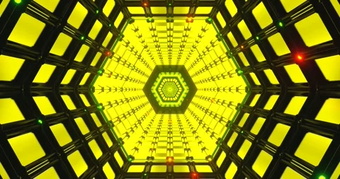 Tunnel video vj loop screensaver featuring vibrant green and yellow lights .. Stock Footage 318790340