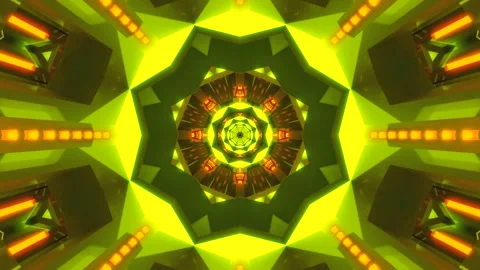 Tunnel video vj loop screensaver with vibrant green and yellow patterns Stock Footage 320055525