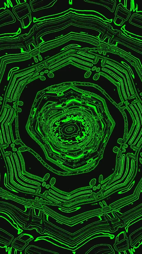 Tunnel video vj loop screensaver offers captivating green patterns and seam.. Stock Footage 321569442