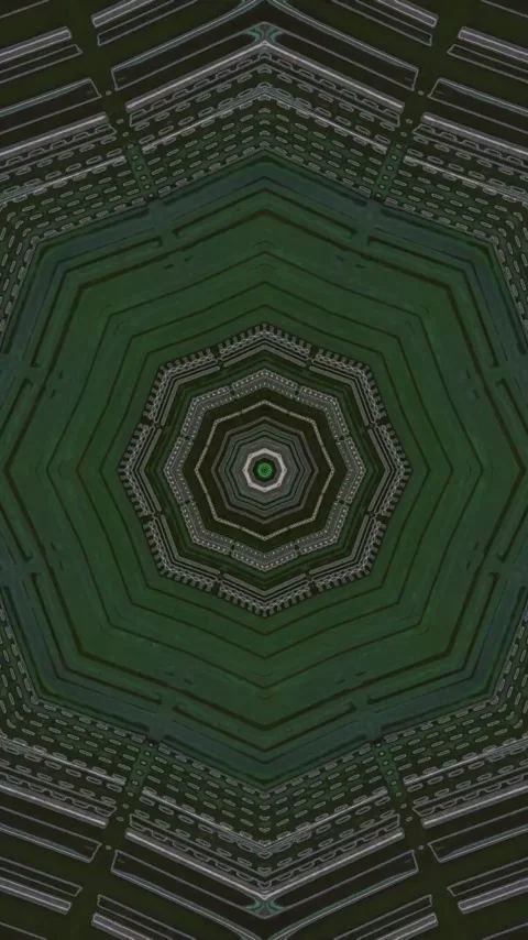 Tunnel video vj loop screensaver with green patterns and shapes for motion .. Stock Footage 322770280