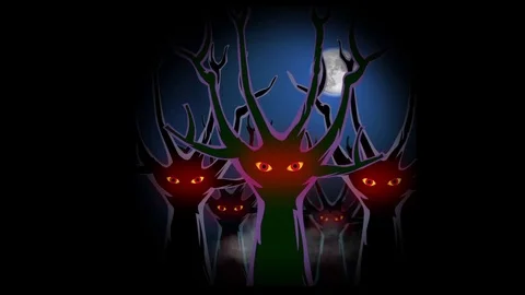 A tunnel view of a mysterious echanted forest at night Stock Footage 69849416
