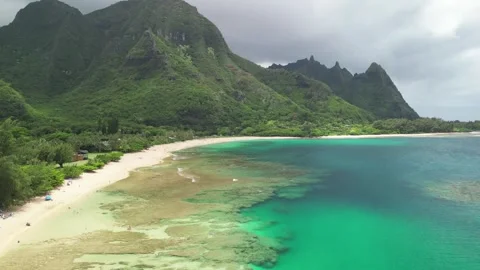 Tunnels beach drone flyover Stock Footage 299962807