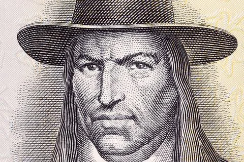 Tupac Amaru II a closeup portrait from Peruvian money Stock Illustration