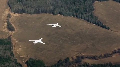 Tupolev 160 refueling in formation Stock Footage 70632636