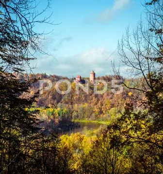 Turaida castle over picturesque autumn landscape. sigulda, latvia Stock Photos