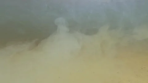 Turbid Sandy Riverbed With Sediment Cloud Spreading Underwater Stock Footage 336463958