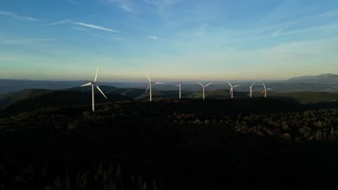 Turbine windmills for energy production. Renewable energy sources. Green Energy Stock Footage 294990053