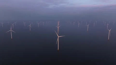 Turbines floating offshore generating renewable power Netherlands Stock-Footage 306577551