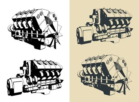 Turbo diesel engine illustrations Stock Illustration