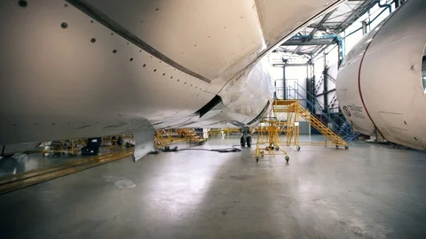 Turbo engine of a large passenger liner Boeing 737 in open form 動画素材 102617496