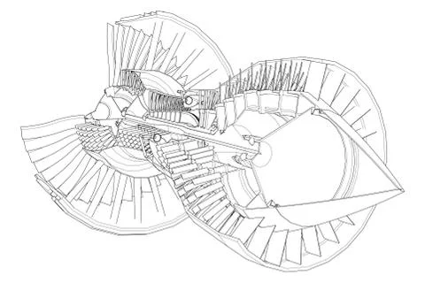 Turbo jet engine aircraft. Vector line illustration. Stock-Illustration