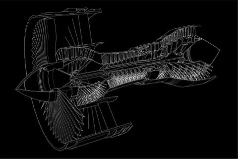 Turbo jet engine aircraft. Vector line illustration. Stock-Illustration