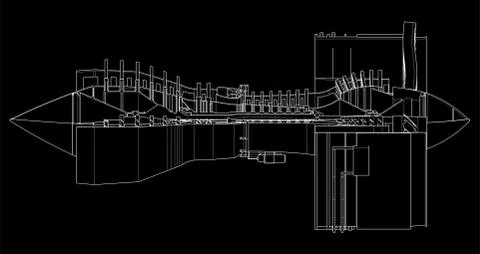 Turbo jet engine aircraft. Vector line illustration. 스톡 일러스트