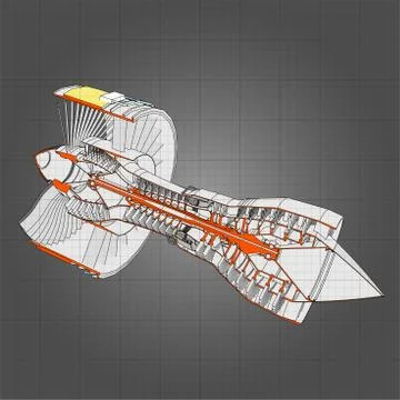 Turbo jet engine aircraft. Vector line illustration. Illustrazione stock