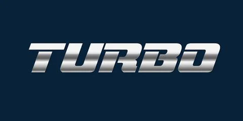 Turbo Silver Chrome Lettering Vector - Reflective Metallic Speed Font Stock Illustration