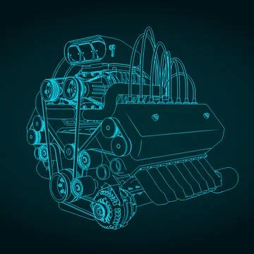 Turbocharged engine sketch Stock Illustration