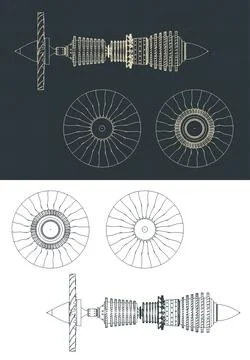 Turbofan compressor drawings Stock Illustration