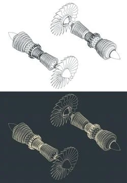 Turbofan compressor isometric drawings Illustrazione stock