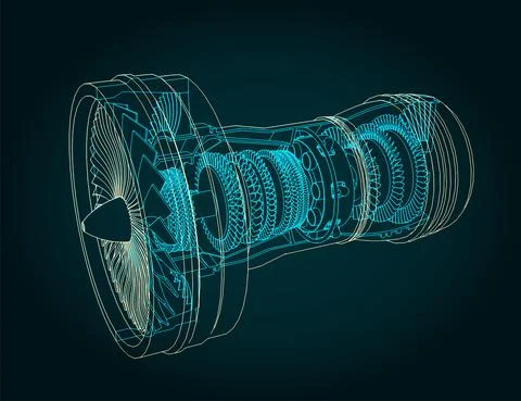 Turbofan engine structure illustration Stock Illustration