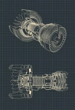 Turbofan Jet Engine blueprint Stock Illustration