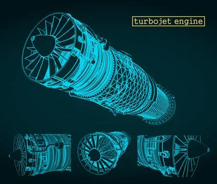 Turbojet engine blueprints Stock Illustration