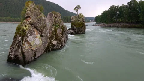 The turbulent flow of a mountain river. Rocks in the water. Stock Footage 246591221