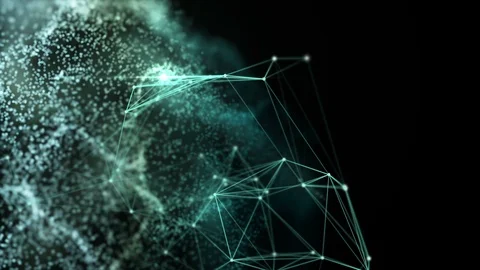 Turbulent particles and plexus connected lines in organic motion Video stock 106665344