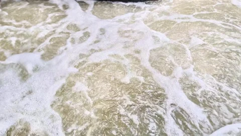 Turbulent River Surface with Rising Deep Water Bubbles and Foam Stock Footage 332415611