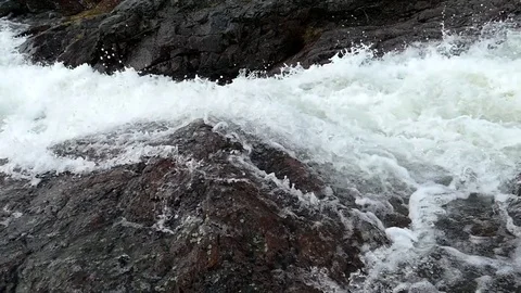 A turbulent spring stream rolls through the rapids. Footage of slow motion. Stock Footage 81727442