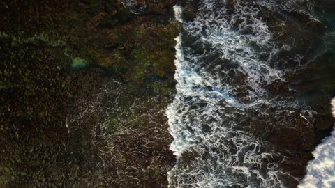 Turbulent Waves Breaking on Dark Volcanic Shore. Stock Footage 306051236