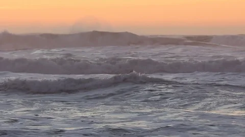 Turbulent Waves at Sunset Stock Footage 82987408
