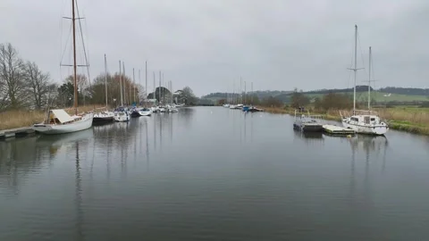 Turf Lock and Exeter Canal from a drone, Exminster, Exeter, Devon, England Stock Footage 302284791