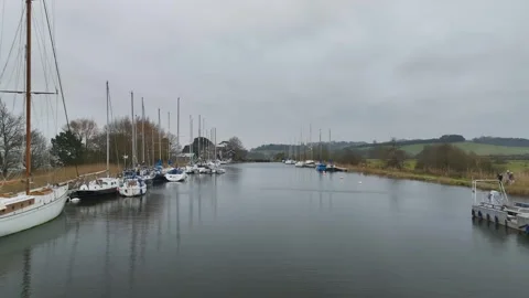 Turf Lock and Exeter Canal from a drone, Exminster, Exeter, Devon, England Stock Footage 302284824