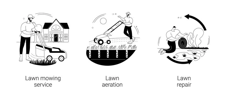 Turf maintenance abstract concept vector illustrations. Stock Illustration