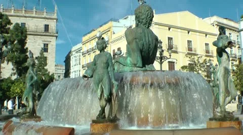 Turia Fountain Stock Footage 9223009