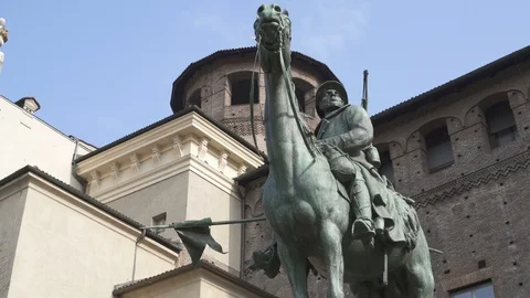 Turin, Equestrian statue Piazza Castello Stock Footage