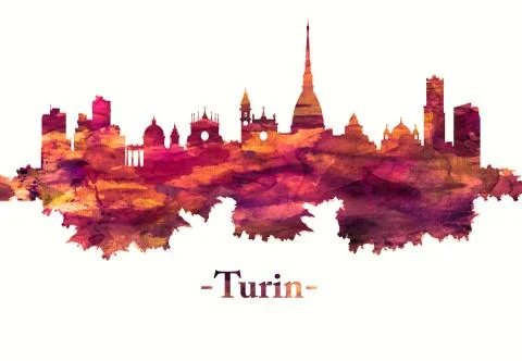 Turin Italy skyline in red Stock Illustration