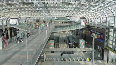 Turin, Italy. View of the interior spaces of the Porta Susa Railway Station. Stock Footage 219543765