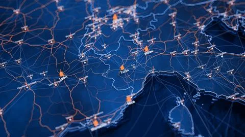 Turin map big data visualization. Futuristic map infographic of city in Italy イラスト素材