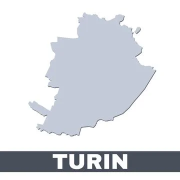 Turin outline map. Vector map of Turin city area borders with shadow Stock Illustration